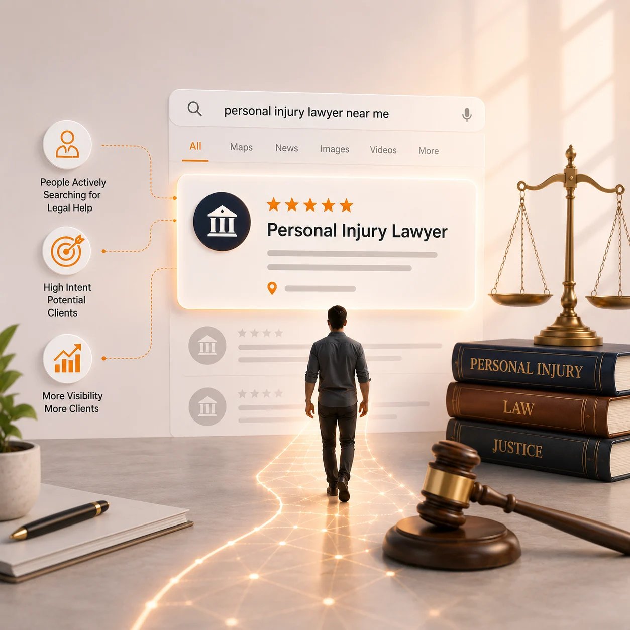  Personal injury law firm appearing at the top of local Google search results for high-intent legal service searches.