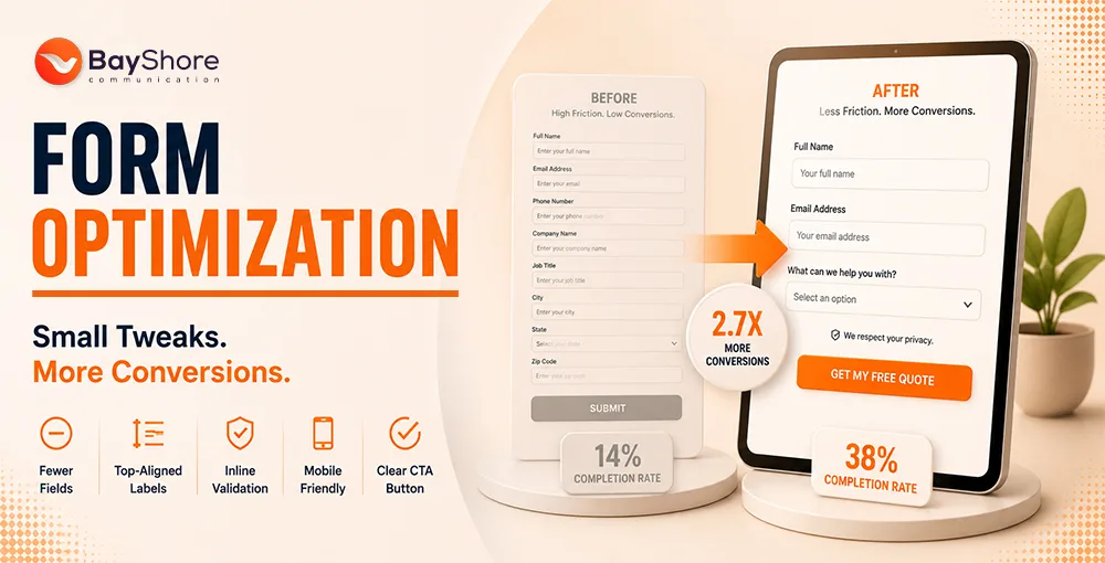 Optimized website form design showing fewer fields and improved layout for higher conversion rates and better user experience.