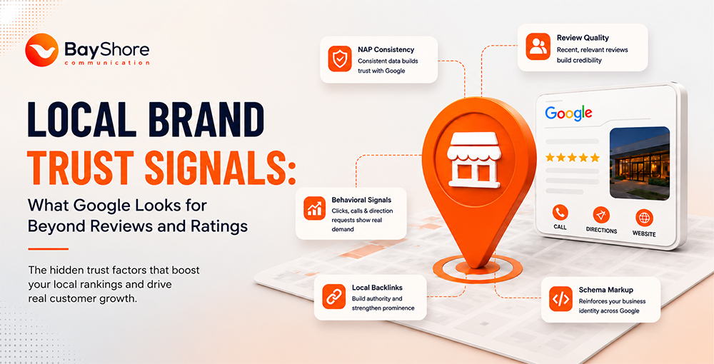 Local brand trust signals infographic showing Google ranking factors beyond reviews and ratings