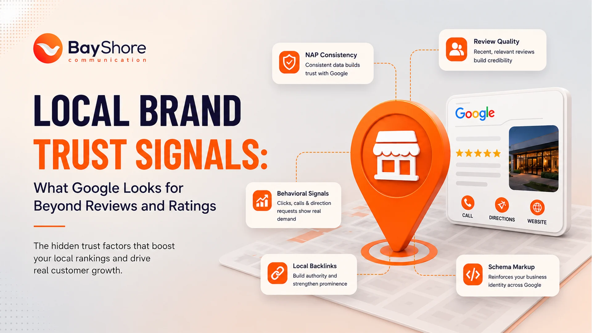 Local brand trust signals infographic showing Google ranking factors beyond reviews and ratings