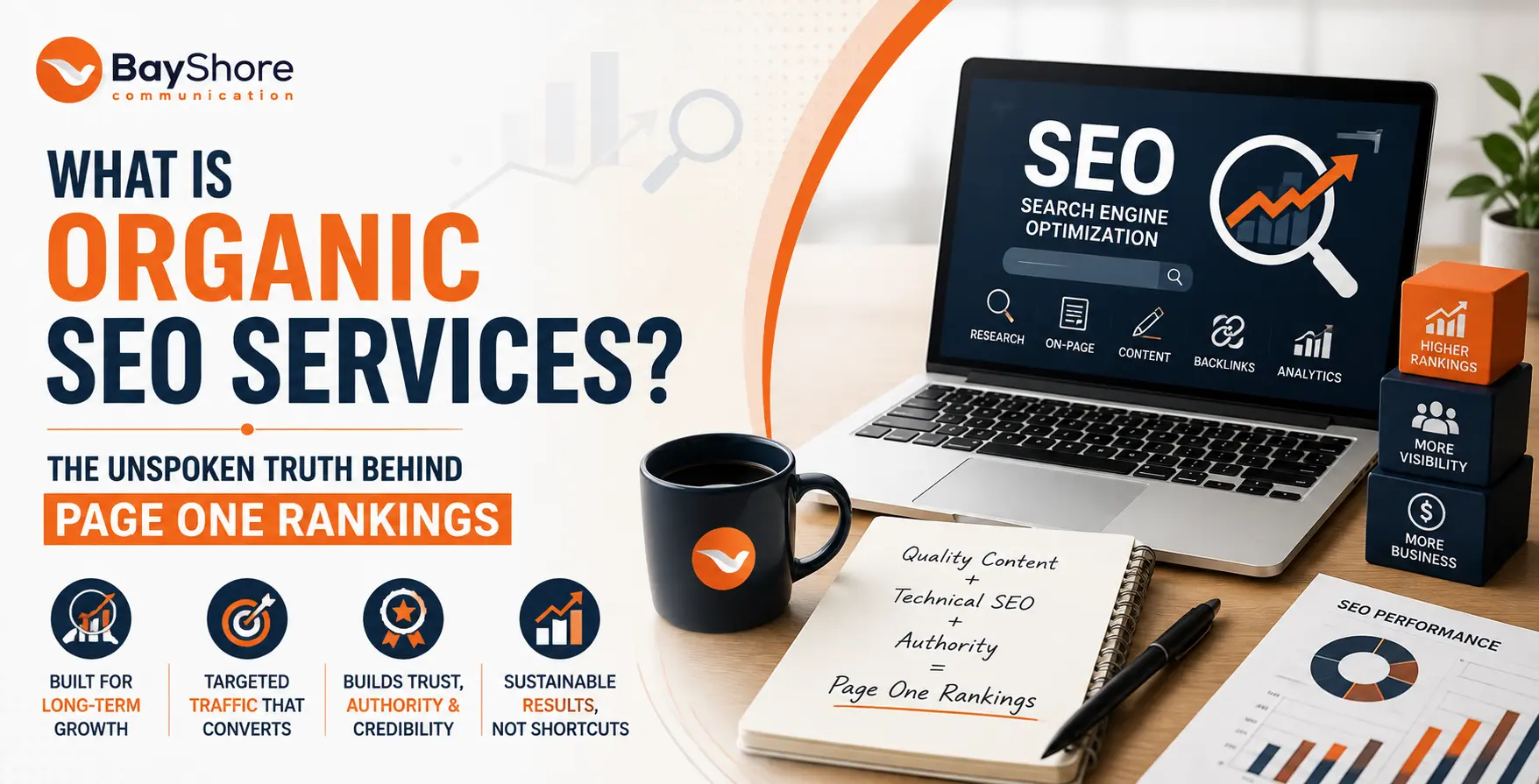 Organic SEO services guide showing search engine optimization strategies, rankings, traffic growth, and sustainable results.