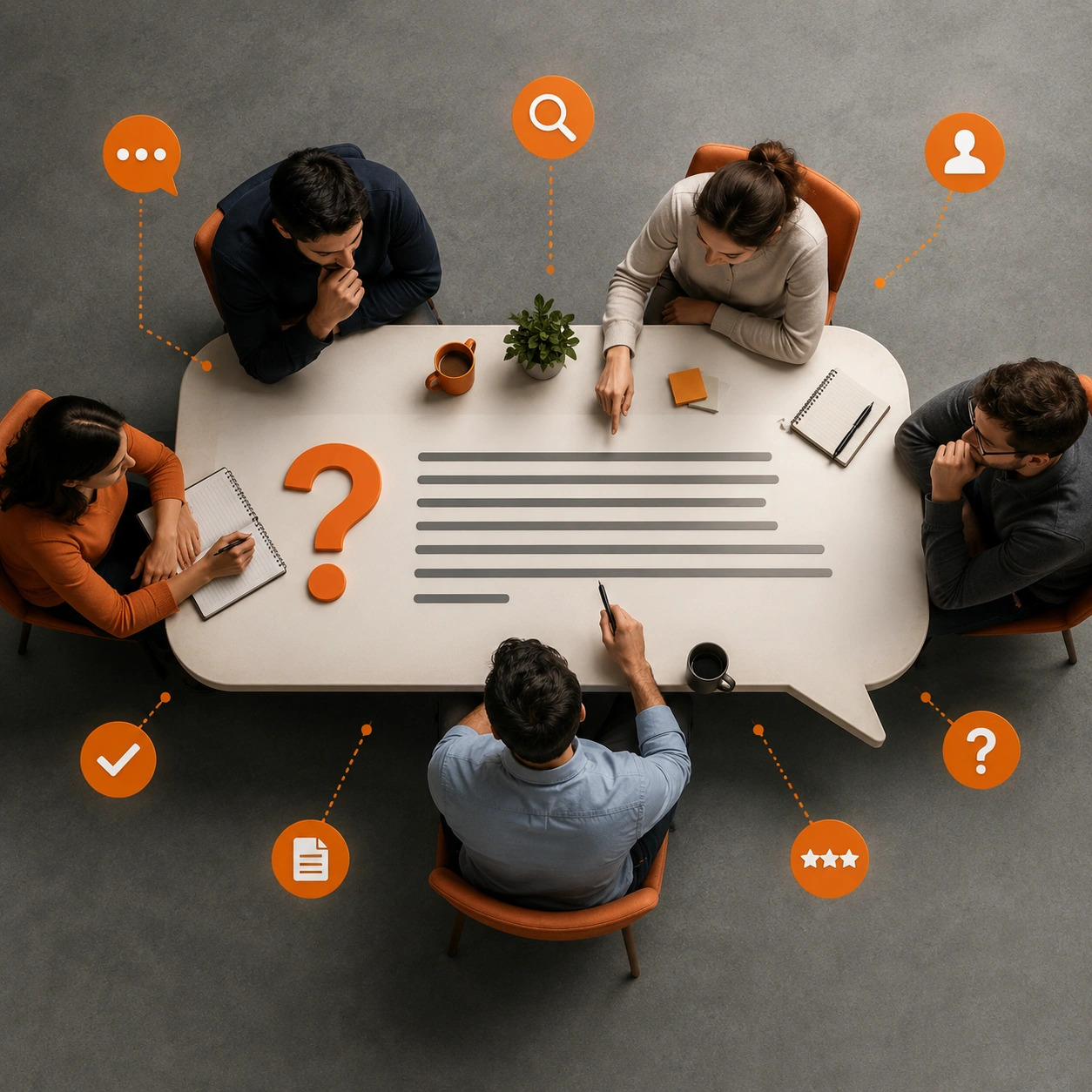 Buyer Intent Q&A Content Strategy Brandon FL Buyer intent Q&A content strategy boardroom meeting diagram.