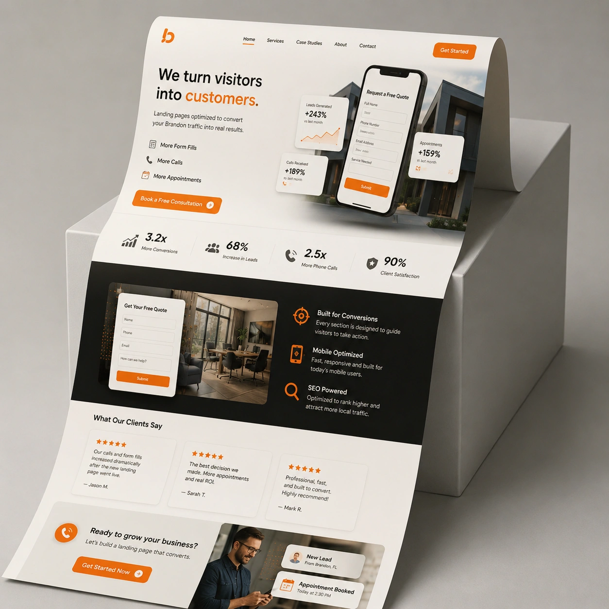 Conversion-Focused Landing Page Layout UI Brandon FL Conversion focused landing page layout UI designed to generate business leads in Brandon.