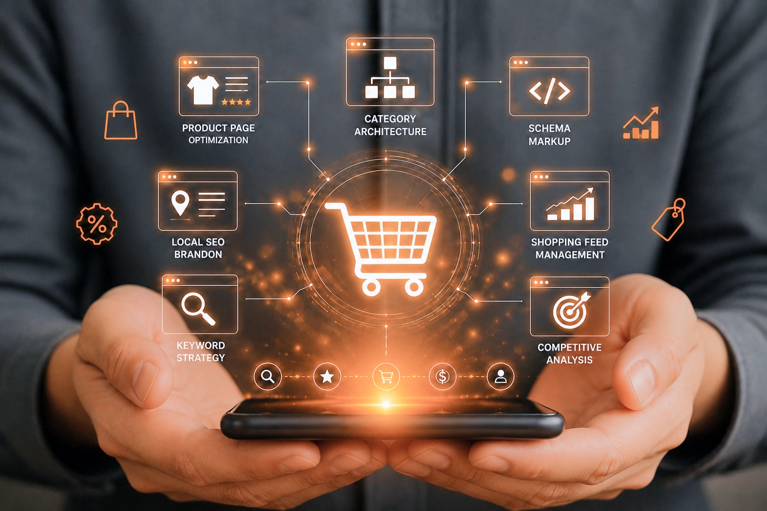 E-Commerce SEO Analytics Mobile Dashboard Brandon FL E-commerce SEO analytics mobile dashboard UI for Brandon retail stores.