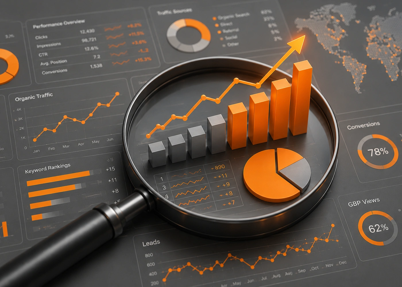 SEO Reporting & Performance Analytics Dashboard Brandon FL SEO metrics ranking growth report dashboard tracking Brandon campaign performance.