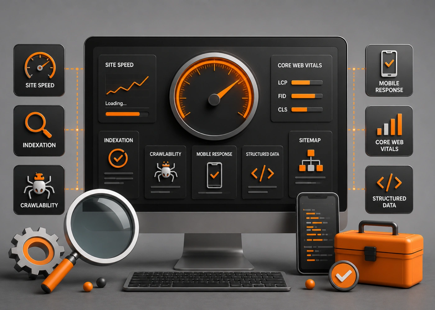 Technical SEO Audit & Core Web Vitals Monitor Brandon FL Technical SEO audit and Core Web Vitals monitor interface for Brandon websites.
