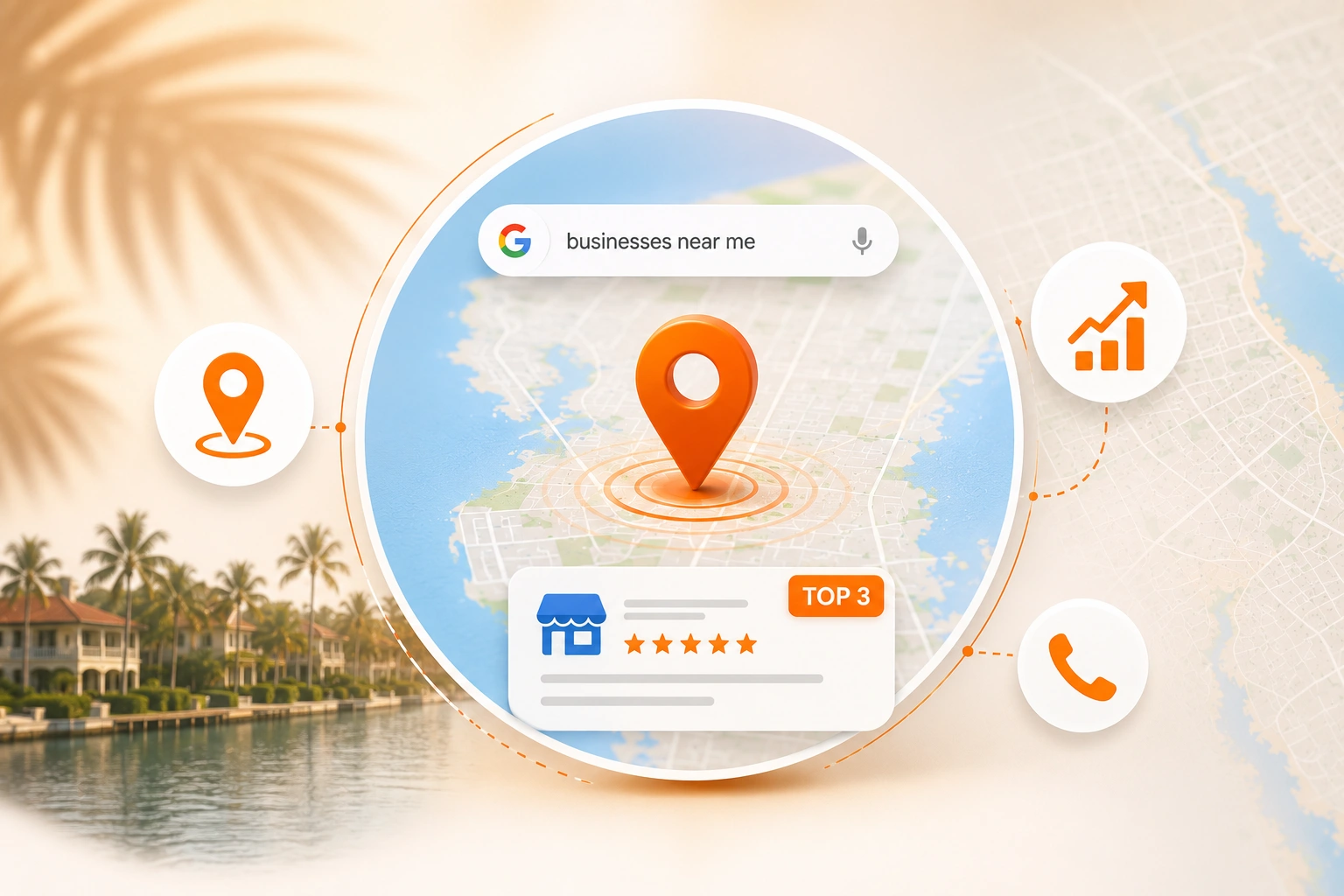 Google Maps 3-Pack result screen highlighting a top Naples small business listing with map pin and directions.