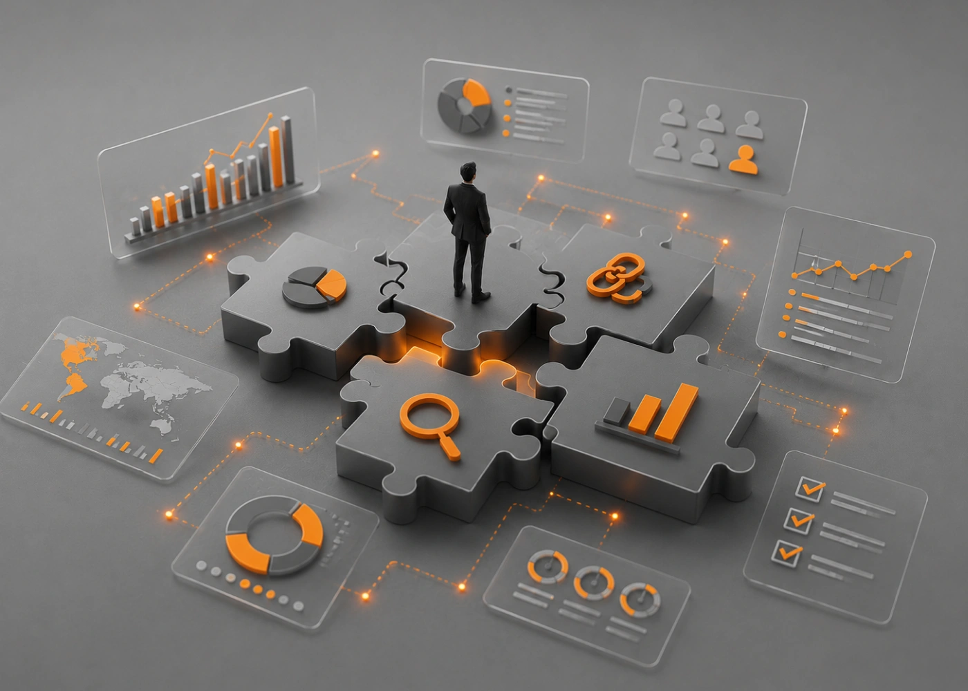 Legal SEO competitor gap analysis puzzle board diagram for Orlando law firms.