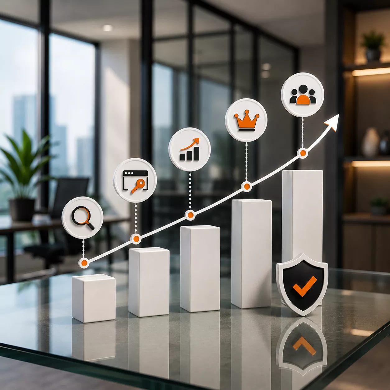 SEO Growth Strategy That Builds Long-Term Authority SEO growth chart showing search visibility, keyword rankings, authority building, and business growth over time.