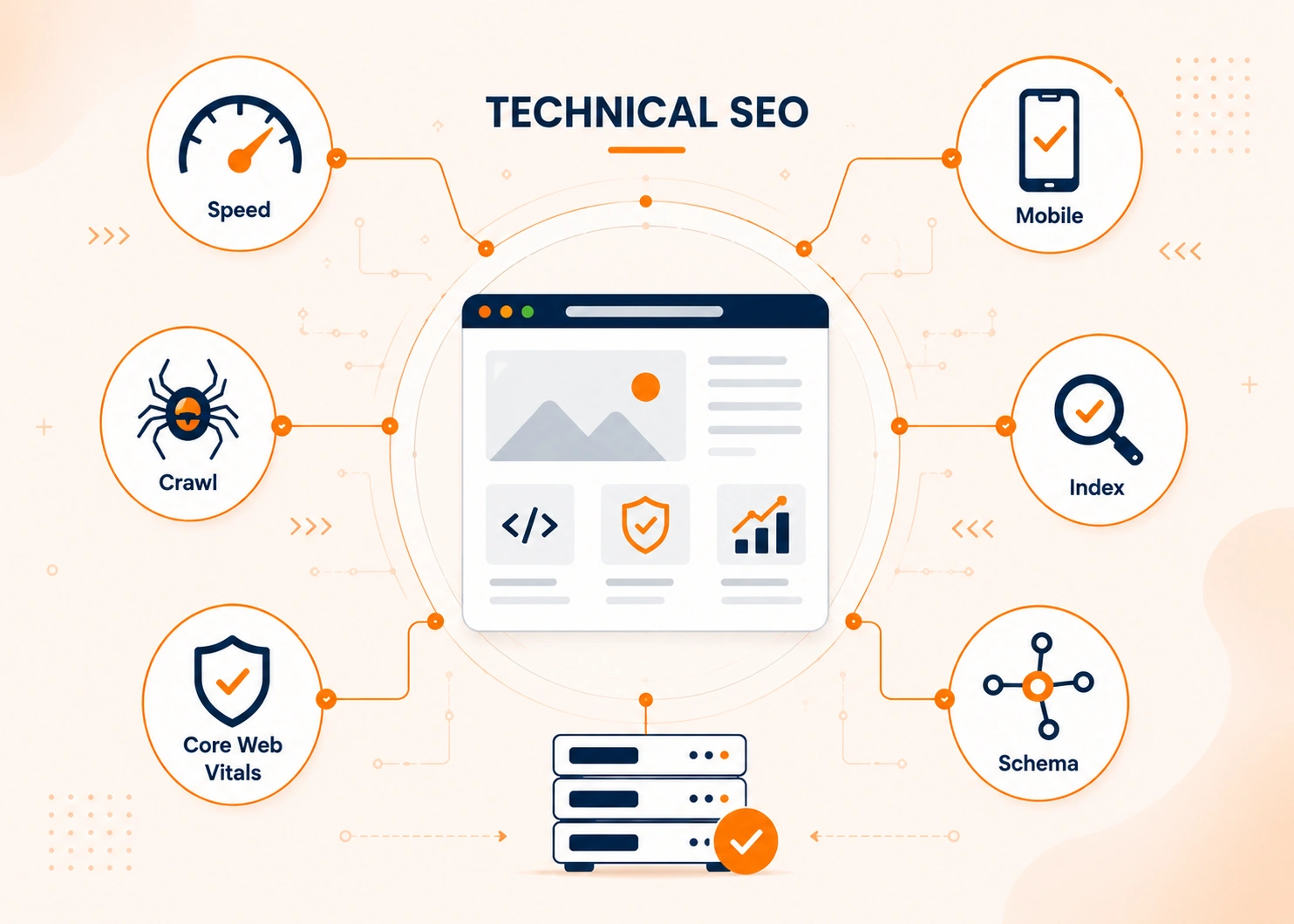 Technical SEO Core Web Vitals Crawling Factors Largo FL Technical SEO Core Web Vitals crawling and indexing factors diagram for high-performance websites in Largo FL.