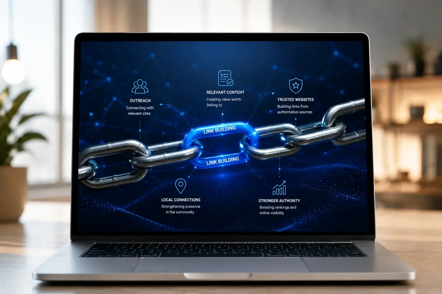 Off-Page SEO and Link Building Services Link building strategy connecting authoritative websites to improve domain authority, rankings, and organic visibility.