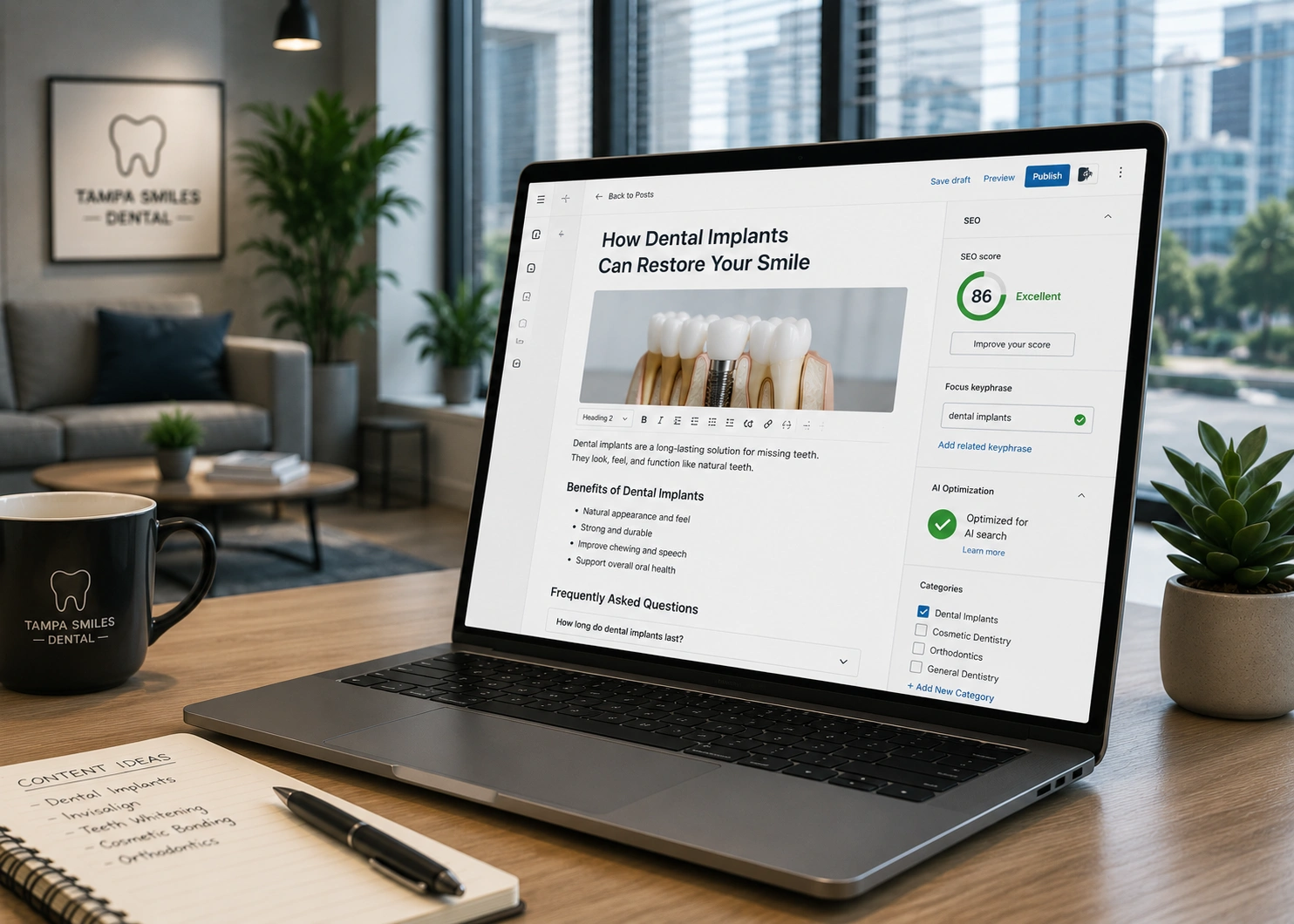 Dental Content Strategy & Authority Building Tampa Dental content strategy and authority building workflow for cosmetic and restorative dentistry.