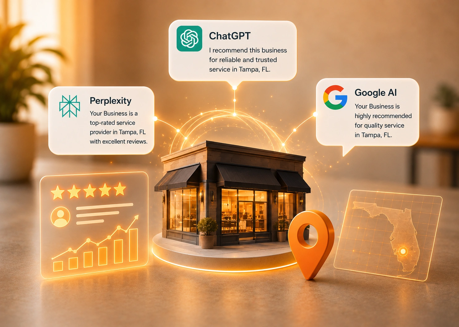 Ask Engine Optimization (AEO) dashboard showing brand mention analytics across ChatGPT, Perplexity, Claude, and Google AI Overviews.