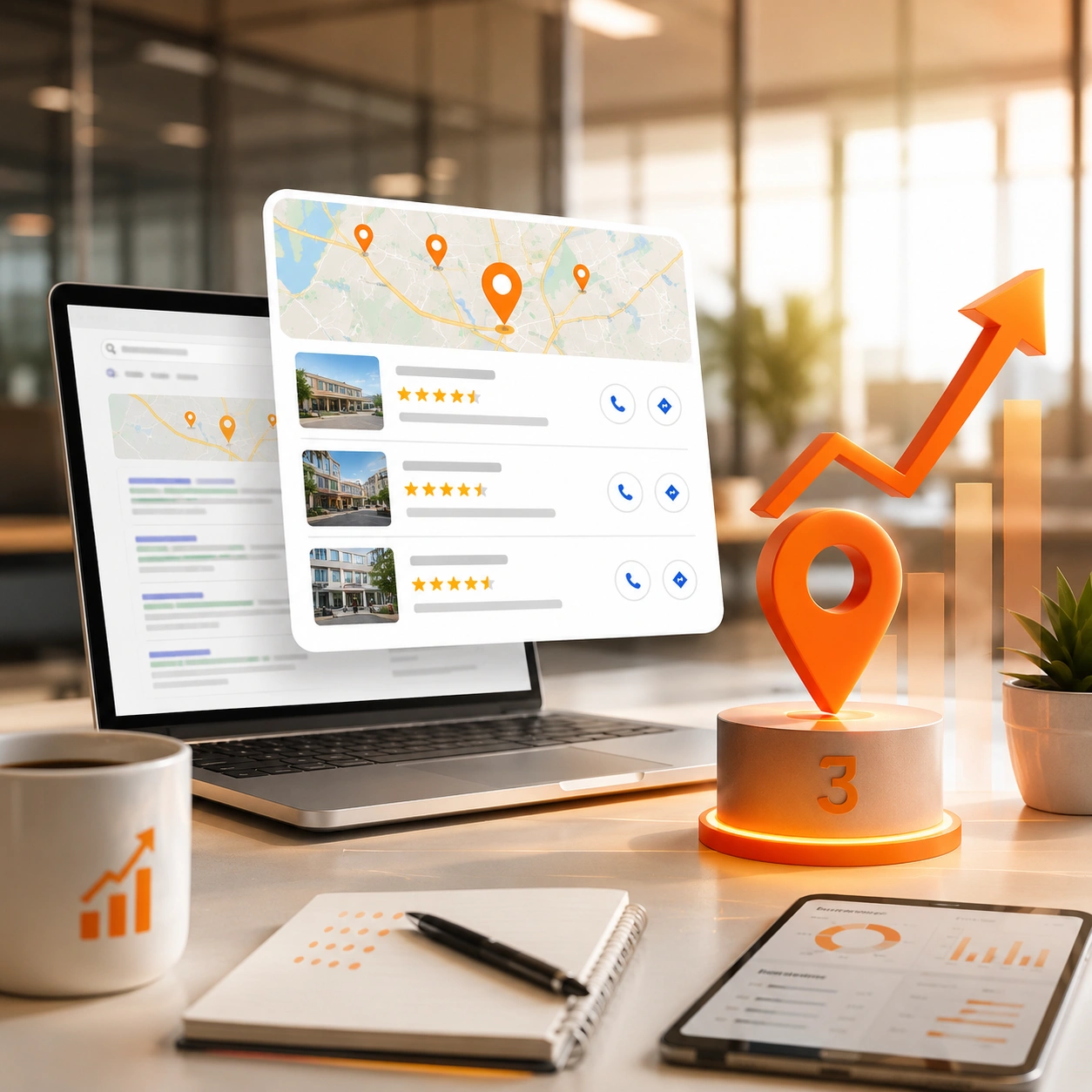 Google 3-Pack search results showing a top-ranked Florida small business with reviews, business hours, and phone call action button.